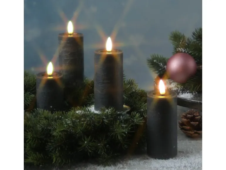 Marelida LED Kerzenset LINA Rustik Optik Für Adventskranz H 12,5cm Timer Grau 4er Set