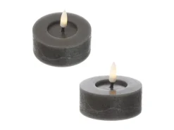 Marelida LED Maxi Teelichter Lina Rustik Optik Flackernd Echtwachs D 7cm Grau 2 Stück