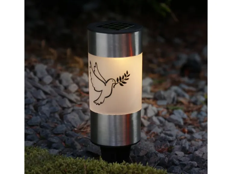 Marelida LED Solar Grablichter Grabkerzen Taube Erdspieß Grableuchte Gedenkkerze 2er Set