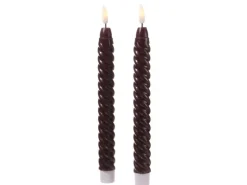 Marelida LED Stabkerzen Twist Tafelkerzen Gedreht Echtwachs Flackernd 25cm Timer Rot 2St