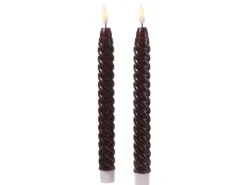 Marelida LED Stabkerzen Twist Tafelkerzen Gedreht Echtwachs Flackernd 25cm Timer Rot 2St