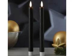Marelida LED Stabkerzen Tafelkerzen Spitzkerzen Echtwachs Rustik Optik H 24cm Grau 2St
