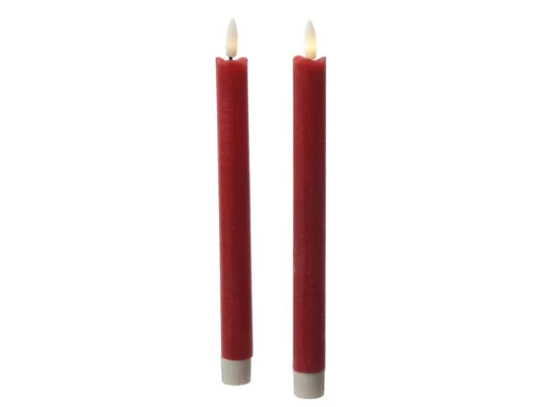 Marelida LED Stabkerzen Tafelkerzen Spitzkerzen Echtwachs Rustik Optik H 24,5cm Rot 2St