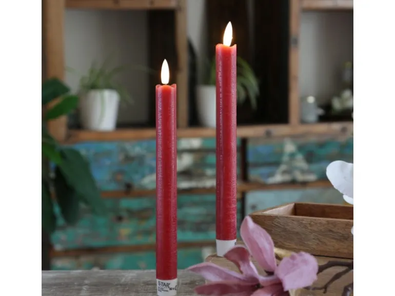 Marelida LED Stabkerzen Tafelkerzen Spitzkerzen Echtwachs Rustik Optik H 24,5cm Rot 2St