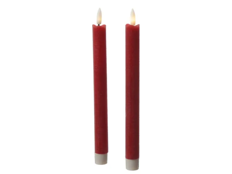 Marelida LED Stabkerzen Tafelkerzen Spitzkerzen Echtwachs Rustik Optik H 24,5cm Rot 2St