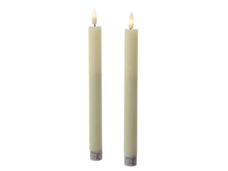 Marelida LED Stabkerzen Tafelkerzen Spitzkerzen Echtwachs Rustik Optik H 24cm Creme 2St