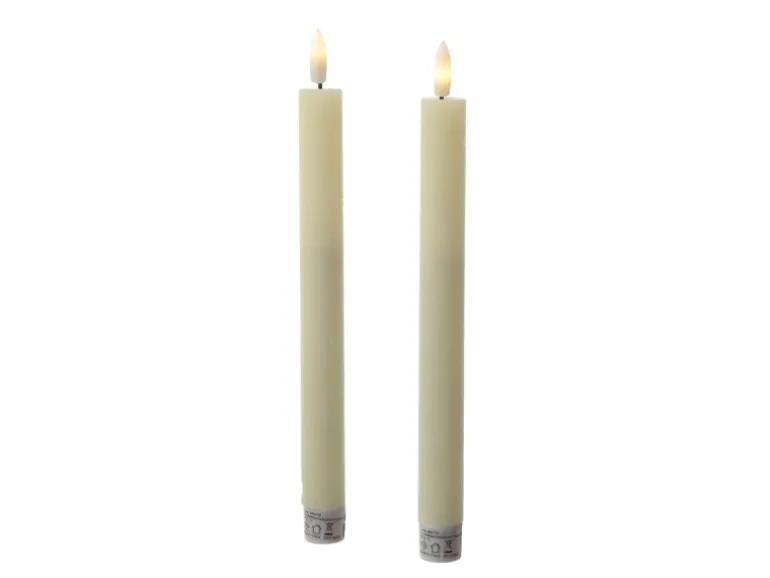 Marelida LED Stabkerzen Tafelkerzen Spitzkerzen Echtwachs Rustik Optik H 24cm Creme 2St