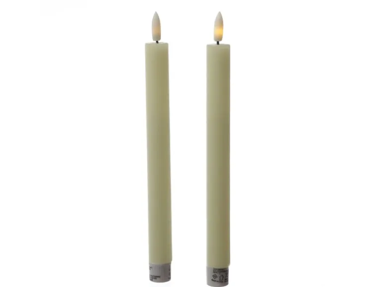 Marelida LED Stabkerzen Tafelkerzen Spitzkerzen Echtwachs Rustik Optik H 24cm Creme 2St