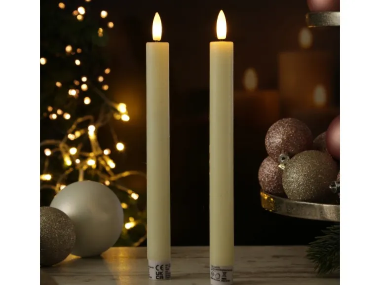 Marelida LED Stabkerzen Tafelkerzen Spitzkerzen Echtwachs Rustik Optik H 24cm Creme 2St