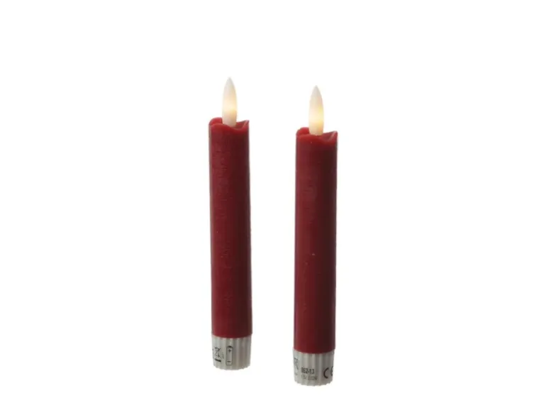 Marelida LED Stabkerzen Tafelkerzen Spitzkerzen Echtwachs Rustik Optik H 15cm Rot 2St