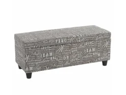 MCW Aufbewahrungs-Truhe Kriens Stoff/Textil 45x114x45cm Schriftzug Grau