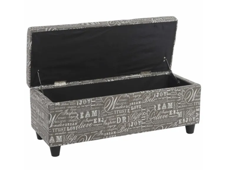 MCW Aufbewahrungs-Truhe Kriens Stoff/Textil 45x114x45cm Schriftzug Grau