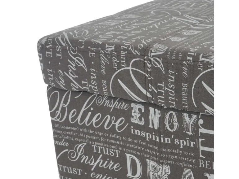 MCW Aufbewahrungs-Truhe Kriens Stoff/Textil 45x114x45cm Schriftzug Grau