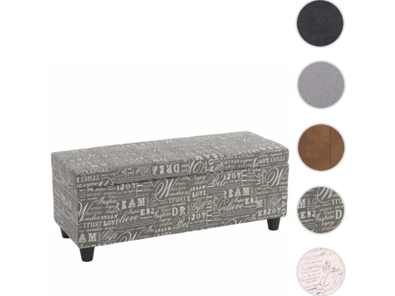 MCW Aufbewahrungs-Truhe Kriens Stoff/Textil 45x114x45cm Schriftzug Grau