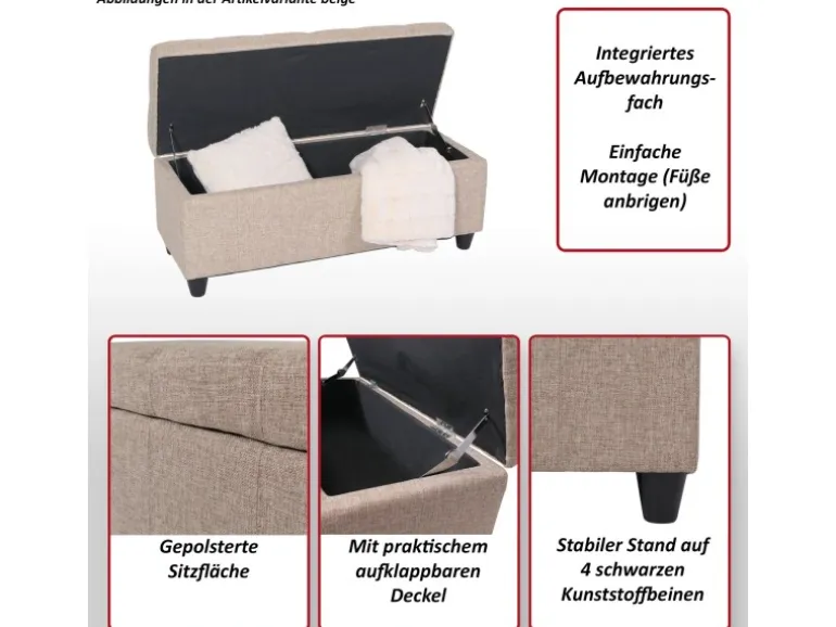 MCW Aufbewahrungs-Truhe Kriens Stoff/Textil 45x114x45cm Beige