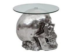 MCW Beistelltisch Totenkopf A19 Polyresin Glastisch Wohnzimmertisch Silber 52x55x55cm