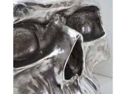 MCW Beistelltisch Totenkopf A19 Polyresin Glastisch Wohnzimmertisch Silber 52x55x55cm