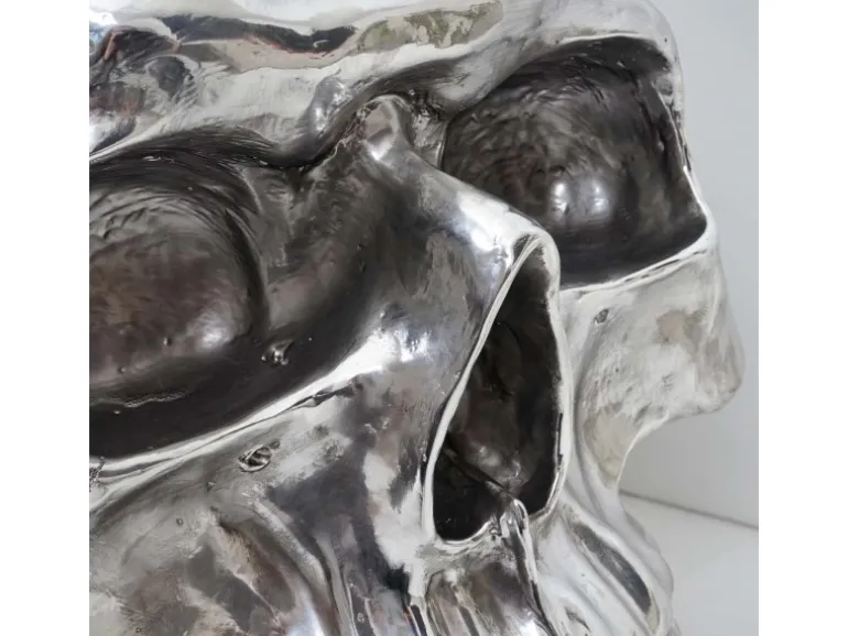 MCW Beistelltisch Totenkopf A19 Polyresin Glastisch Wohnzimmertisch Silber 52x55x55cm