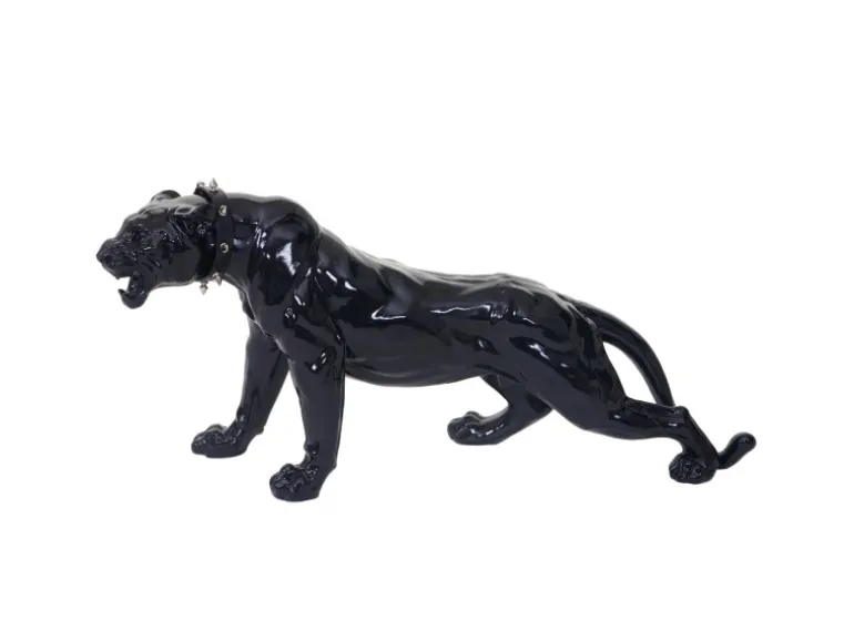 MCW Deko Figur Panther mit Halsband Schwarz Hochglanz mit Halsband