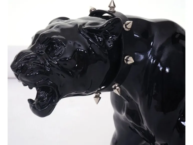 MCW Deko Figur Panther mit Halsband Schwarz Hochglanz mit Halsband