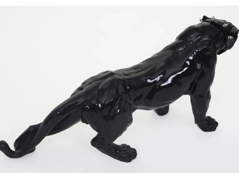 MCW Deko Figur Panther mit Halsband Schwarz Hochglanz mit Halsband