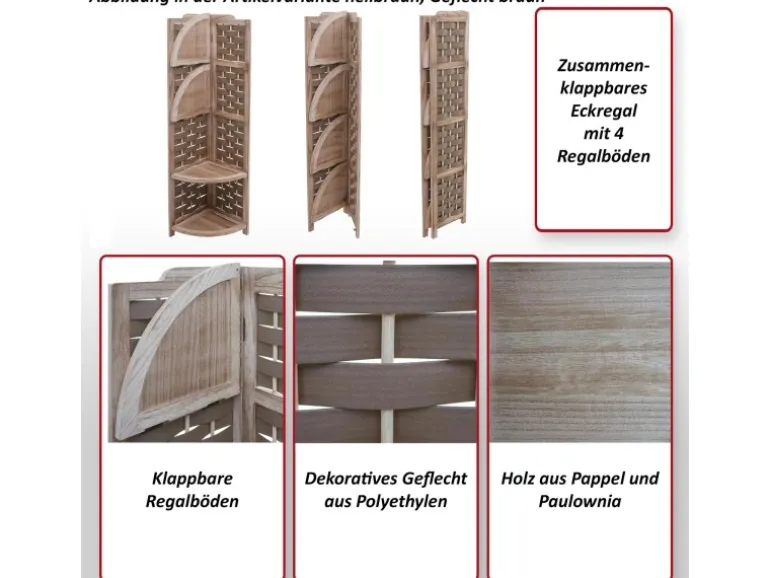 MCW Eckregal K85 Weiß Geflecht Braun