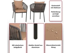 MCW 2er-Set Gartenstuhl N41 Hellgrau Kissen Taupe