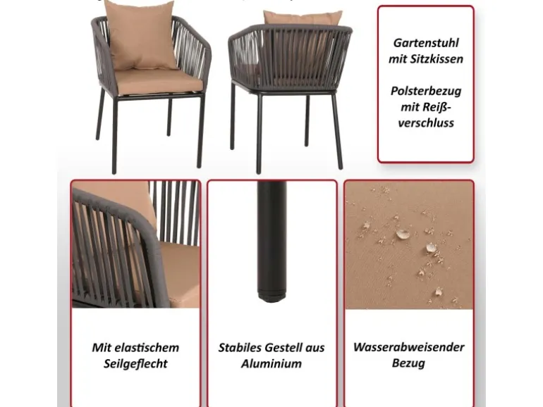 MCW 2er-Set Gartenstuhl N41 Hellgrau Kissen Taupe