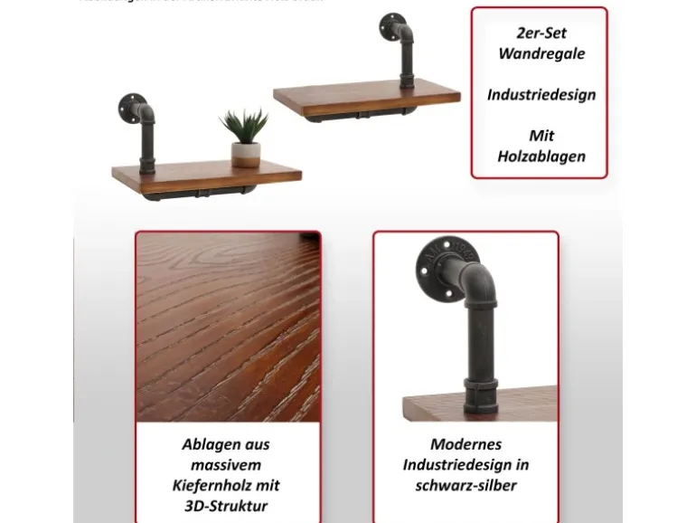 MCW 2er-Set Wandregal N29 29x45x25cm Natur