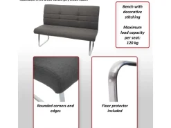 MCW Esszimmer-Set G55Bank Küchenstuhl Stuhl Grau-Braun Bank 180cm