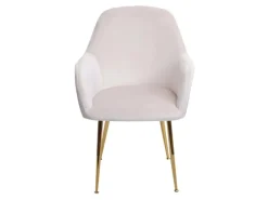 MCW Esszimmerstuhl F18 6er-Set Samt Creme-Weiß Goldene Beine