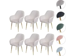 MCW Esszimmerstuhl F18 6er-Set Samt Creme-Weiß Goldene Beine