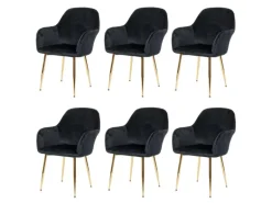 MCW Esszimmerstuhl F18 6er-Set Samt Schwarz Goldene Beine
