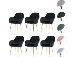 MCW Esszimmerstuhl F18 6er-Set Samt Schwarz Goldene Beine