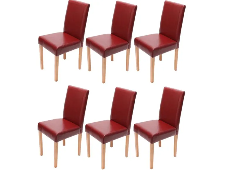 MCW Esszimmerstuhl Littau 6er-Set Leder Rot Helle Beine