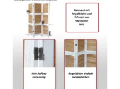 MCW Paravent Aberdeen mit Regalböden Weiß-Braun
