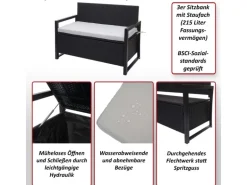 MCW Poly-Rattan 2er Sitzbank F39 Grau-meliert Kissen Grau