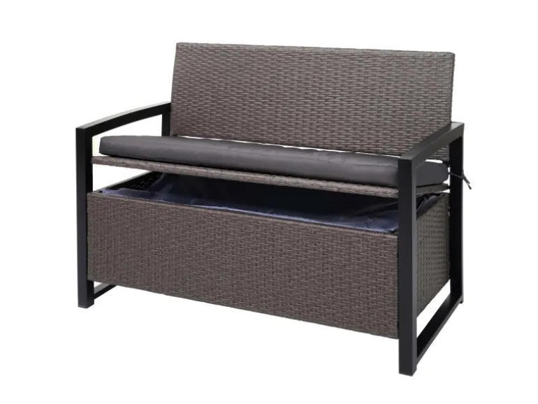 MCW Poly-Rattan 2er Sitzbank F39 Grau-meliert Kissen Grau