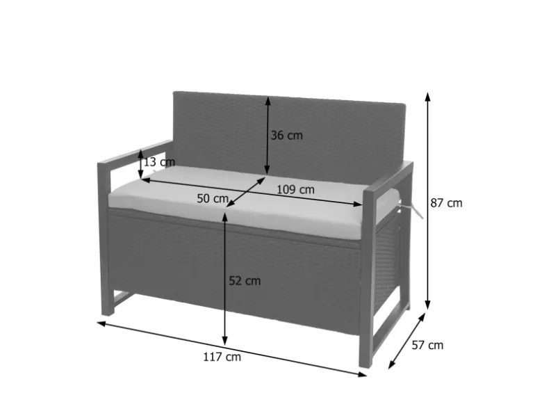 MCW Poly-Rattan 2er Sitzbank F39 Grau-meliert Kissen Grau