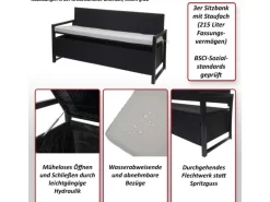 MCW Poly-Rattan 3er Sitzbank F39 anthrazit Kissen Creme