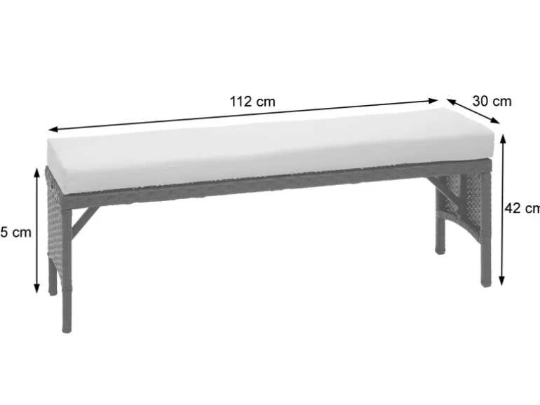 MCW Poly-Rattan Sitzbank G16 Grau Kissen Dunkelgrau