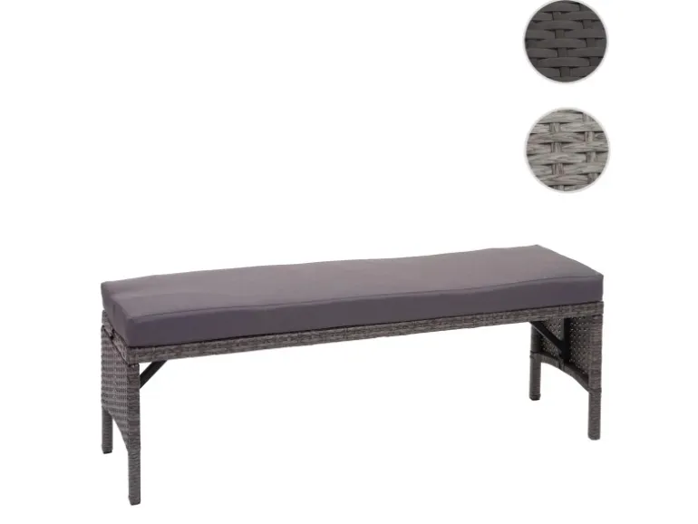 MCW Poly-Rattan Sitzbank G16 Grau Kissen Dunkelgrau