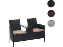 MCW Poly-Rattan Sitzbank mit Tisch E24 Schwarz Kissen Creme