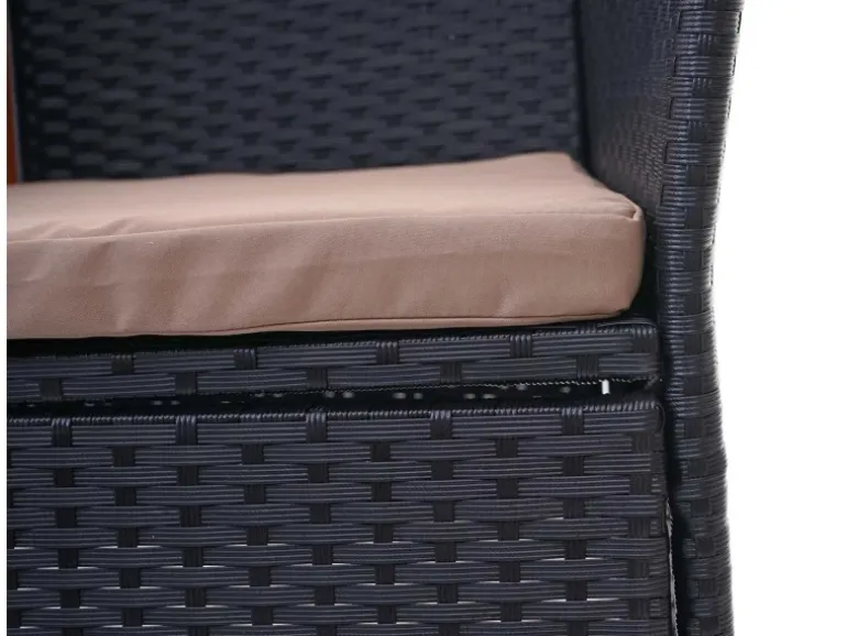 MCW Poly-Rattan Sitzbank mit Tisch E24 Schwarz Kissen Creme