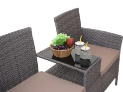 MCW Poly-Rattan Sitzbank mit Tisch E24 Grau Kissen Creme