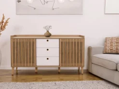 MCW Sideboard M48 Natur Schubladen Weiß