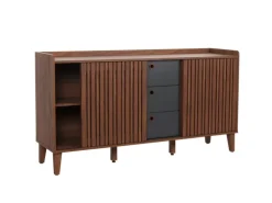 MCW Sideboard M48 Walnuss-Optik Schubladen Dunkelgrau