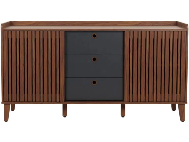 MCW Sideboard M48 Walnuss-Optik Schubladen Dunkelgrau
