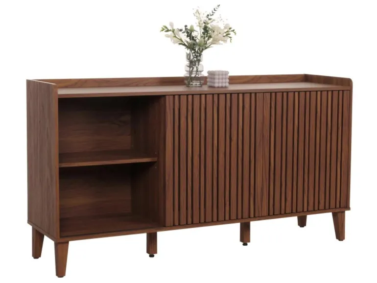 MCW Sideboard M48 Walnuss-Optik Schubladen Dunkelgrau
