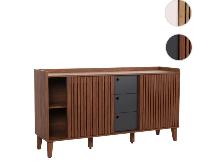 MCW Sideboard M48 Walnuss-Optik Schubladen Dunkelgrau